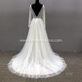 Sexy Bridal Gowns Backless Long Sleeve V Neck Chapel Train Hot Sale Lace Illusion Wedding Dress